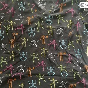 Colorful Skeleton Print scrub top